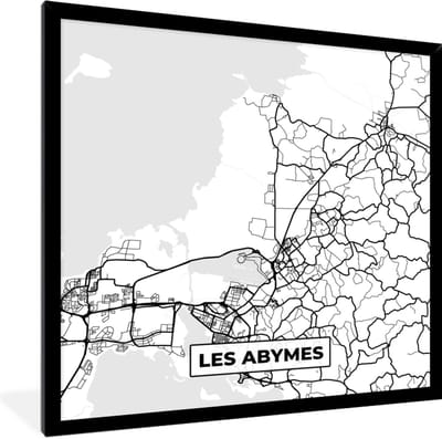 Fotolijst incl. Poster Zwart Wit- Kaart - Frankrijk - Stadskaart - Plattegrond - Les Abymes - Zwart wit - 40x40 cm - Posterlijst