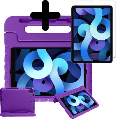 Hoesje - Geschikt voor Apple iPad Air 5 (2022) - 10.9 inch - 5e Generatie - M1 - Met Screenprotector - Kinderhoes - Shockproof Bumper - Kidsproof Case - Tablethoes - Kinder Hoes Cover - Paars