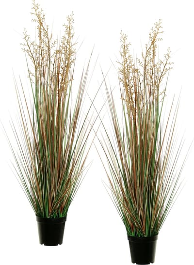 Louis Maes Quality kunstplant - 2x - Siergras met bes - groen/bruin - H95 cm - in pot
