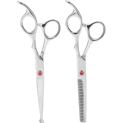 Ciseaux de Coupe et d'Effilage Professionnels Ensemble Barbier Familial Coiffure Ciseaux Vis Rouge