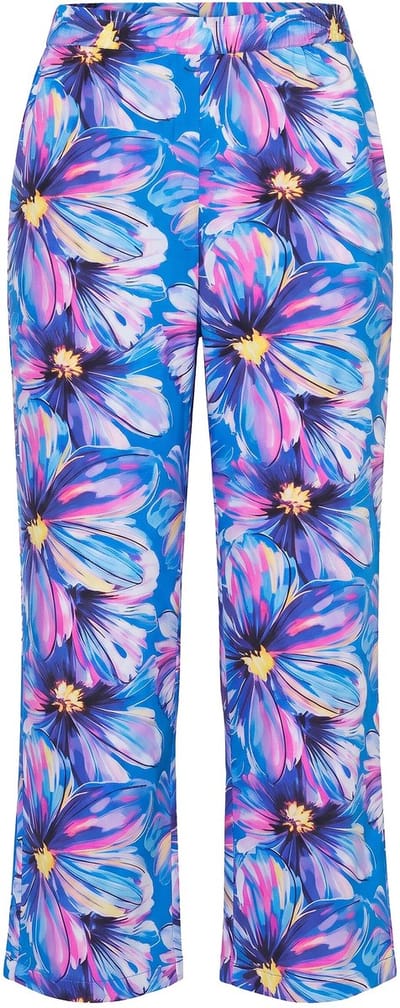 Angel of Style - Dames - Broek wijd rechte pijp bloemenprint - Blauw - Maat 42