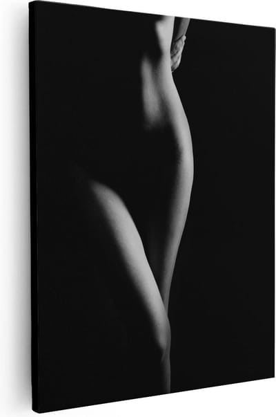 Artaza Canvas Schilderij Vrouw Naakt - 80x100 cm - Groot - Wanddecoratie Silhouet - Muurdecoratie Woonkamer - Schilderijen Op Canvas Zwart Wit