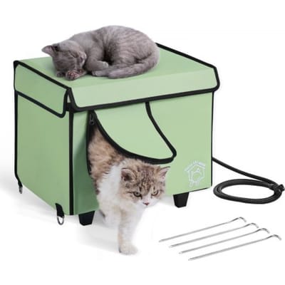 VEVOR Kattenhuis 42x33x39 cm, Kattenhuis 18 W, Kattenhol, Kattenverblijf gemaakt van 900D Oxford-stof met verwarmd kussen, temperatuurverhoging tot 20 °C, voor de winter, groen (klein)