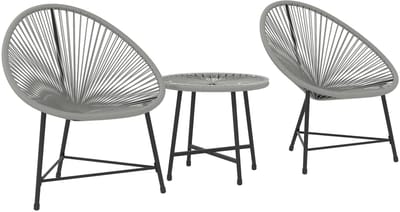 Balkonset 2 personen - Tuinset - Bistroset - Weerbestendig - 3 delig - Tuintafel en 2 stoelen - 2 personen - Zwart+Grijs