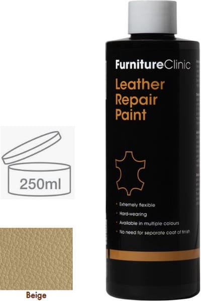 Leer reparatie Verf 2 in 1 Beige 250ml | Furniture Clinic | Leather Repair Paint 2 in 1 Beige 250ml | Verf en Top Coat in 1 | Geschikt voor leren banken, leren autostoelen, schoenen, handtassen en meer | Paint and Top Coat in 1 | Leder Verf |