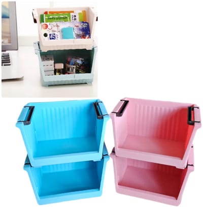 Stapelbare opbergdoosjes Roze Blauw-4 stuks organizer bakjes- 15.5x11x8.5cm| Kantoorspullen| Make up bakje| knoppen Kralen, Sieraden & Hobby Items - Stapelbare Minikuipjes