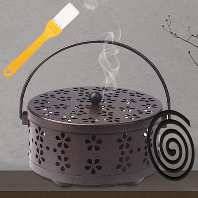 Mosquito spiralen houder voor binnen en buiten, metalen incense stick houder met handvat en deksel, ideaal voor kamperen en tuingebruik