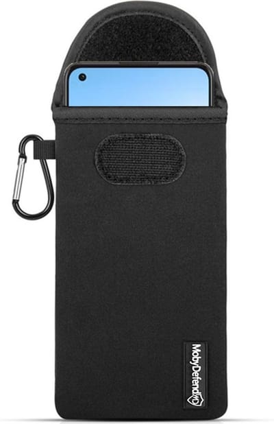 MobyDefend Hoesje - Geschikt voor Oppo Reno 8 - Neopreen Pouch Met Karabijnhaak - Insteek - Riemlus - Zwart