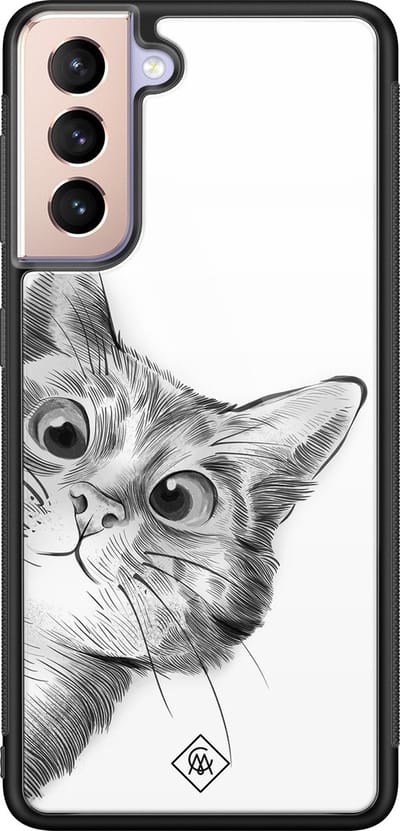 Casimoda® hoesje - Geschikt voor Samsung Galaxy S21 - Peekaboo - Luxe Hard Case Zwart - Backcover telefoonhoesje - Zwart