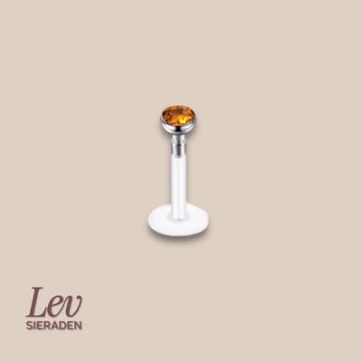 Lev Sieraden - 1.2x6mm - PTFE/Bioplast Push-in Labret - 2mm Zirkonia top - Topas kleurig - Piercing