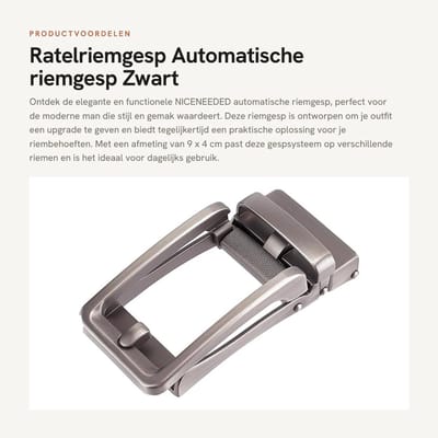 Dailygoods- Ratelriemgesp Automatische Vergrendeling - Riem Gesp - Decoratieve Klikgesp - Zwart/Zilver - 9 x 4 cm - Hoogwaardige Zinklegering - Riemgesp