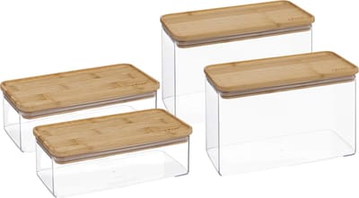 5Five - Voedsel/keuken voorraadpotten set 4x stuks - kunststof/bamboe