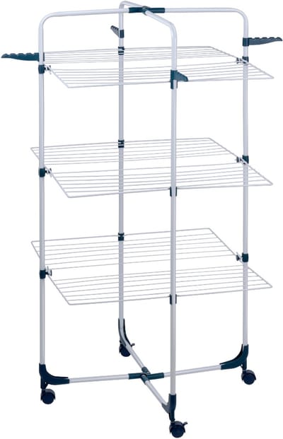 Dirt Devil Droogrek ‑ 30 kg Draagvermogen ‑ 3 Niveaus met 6 Plateaus ‑ 30 meter Lijnlengte ‑ 4 Haken voor Kledinghangers ‑ Wieltjes