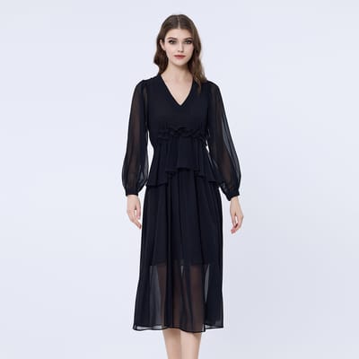 Lange ruche chiffon jurk
