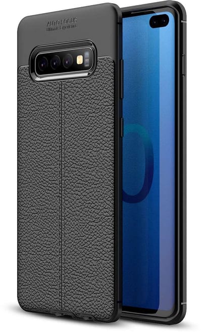 Cadorabo Hoesje geschikt voor Samsung Galaxy S10 4G in Diep Zwart - Beschermhoes gemaakt van TPU siliconen met edel kunstleder applicatie Case Cover Etui
