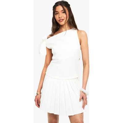 boohoo Dames Geweven Twist One-Shoulder Top | White | Maat: 10