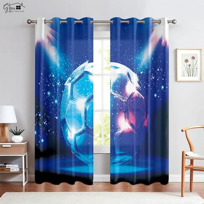 Verfrissende Water en Vuur Voetbal Heetbloedige 3D Print Gordijnen Geschikt Ideaal voor Slaapkamer Woonkamer Ruimte E-Sports Decoratieve Gordijnen W50xH130(CM)x2PCS&Grommet Top