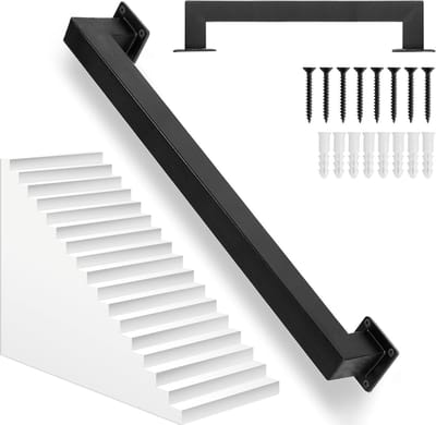 Carbon Stalen Vierkante Buizen Leuning voor Binnen en Buiten, 7.5 cm Hoog, Zwart, Perfect voor Trappen en Balustrades