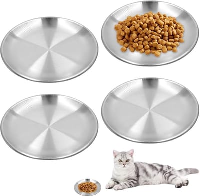 Rvs Voer- en Drinkbakken voor Katten en Honden - Set van 4 - Geschikt voor Nat en Droog Voedsel, 14 cm