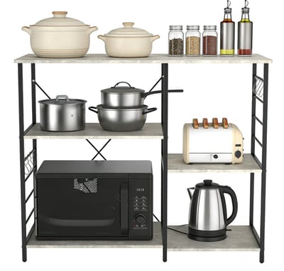 PIPIPOXER Keukenrek-Keukenkast – Keukenrek Staand-Magnetronkast – Organizer-Keuken Opslag - Keuken Organizer-Keukenmeubels-Apothekerskasten- Industrieel-Metaal – Hout-90x39x82cm-Grijs en zwart