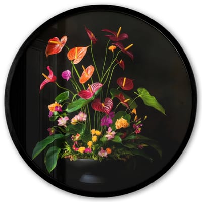 Poster in lijst Rond - Fotolijst 40x40 cm - Posters - Bloemen - Vaas - Kleurrijk - Ronde posterlijst zwart - Decoratie - Wanddecoratie woonkamer - Muurdecoratie slaapkamer