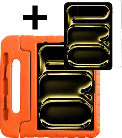 Hoes - Geschikt voor Apple iPad Pro (2024/2025) - 13 inch - Met Screenprotector - Kinderhoes Shockproof Bumper - Kidsproof Case - Tablet Hoesje - Kinder Hoesje Cover - Oranje