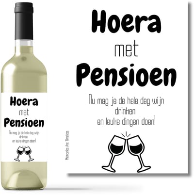 Wijnetiket "Hoera met Pensioen!" – Feestelijk Flesetiket voor Gepensioneerden - Cadeau