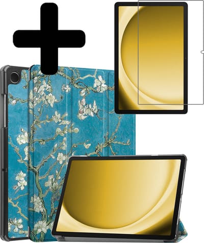 Hoes - Geschikt voor Samsung Galaxy Tab A9 - Met Screenprotector - Trifold Bookcase - Hard Cover - Hardcover Book Case - Tablet Hoesje - Bloesem