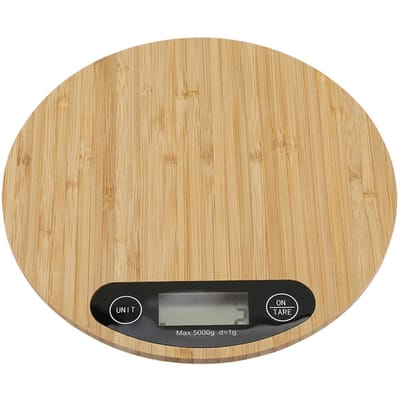 Ronde bamboe LED-display elektrische keukenweegschaal kookvoedsel 5 kg / 1 g beige