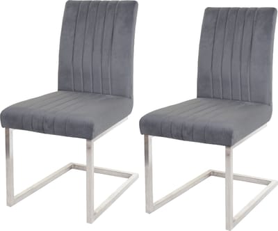 Set van 2 sledestoelen MCW-L14, bezoekersstoel conferentiestoel, fluweel geborsteld roestvrij staal ~ donkergrijs