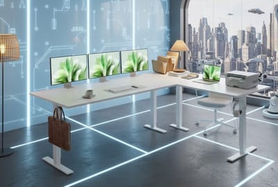 Elektrisch In Hoogte Verstelbaar L-Vormig Bureau – Ergonomisch Sta-Zit Bureau voor Thuis of Kantoor – 160 x 120 cm – Wit – Bellaverowonen – Bellavero