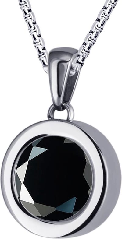 Quiges 12mm Mini Munt Hanger Zilverkleurig RVS Glans met Geslepen Zirkonia Zwart Munt en Box Ketting Ankerketting 42-46cm