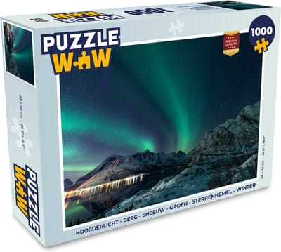 Puzzel Noorderlicht - Berg - Sneeuw - Groen - Sterrenhemel - Winter - Legpuzzel - Puzzel 1000 stukjes volwassenen