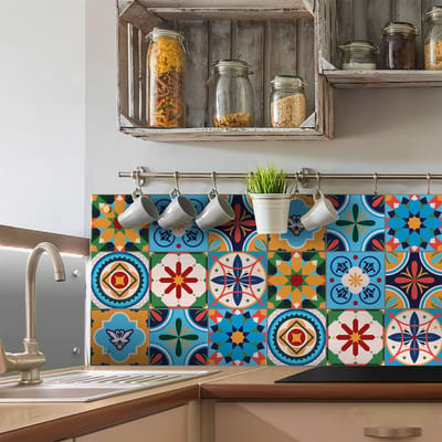 Zelfklevende tegelmuurstickers voor keuken en badkamer - 9 AURORIA AZULEJOS tegelstickers - 9 stickers 10x10cm