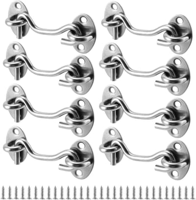 Set van 8 RVS Deursluitingen en Raamhaken van 7,5 cm met Bevestigingsschroeven voor Garagedeuren en Schuifpoorten