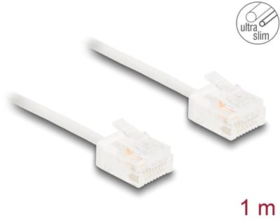 Delock RJ45 Network Cable Cat.6 UTP Ultra Slim 1 m white with short plugs