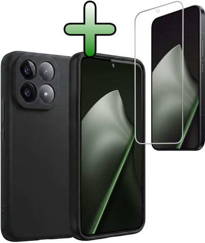 Hoesje Met Screenprotector - Geschikt voor Xiaomi 15T - Sterk & Shockproof - Back Cover - Siliconen Case - Telefoon Hoes - Zwart