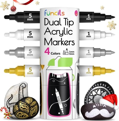 Acrylverfstiften - Verfstiften set - Creatief Schrijven - Dubbele Punt - 4 Stuks - Metallic Kleuren