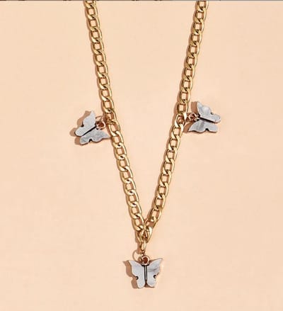 Grijze vlinders ketting | goud gekleurd