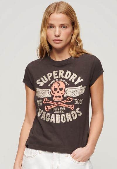 Superdry T-shirt met kapmouw en grijze biesjes