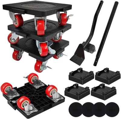 Dailygoods- Meubeltransportwielenset 7-delig - 360° Draaibare Wielen - Meubellifter - Remwieltjes - Maximale Draagkracht 600 kg - Zwart - Meubelroller