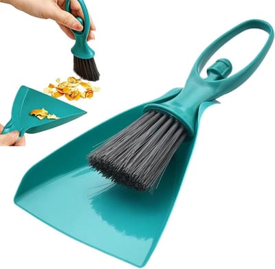 Kleine Bezem Stofblik - Stoffer Blik Set - Snel Opruimen - Ergonomisch Handvat - 11x23.5 cm - Groen