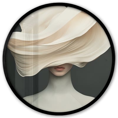 Poster in lijst Rond - Fotolijst 40x40 cm - Posters - Vrouw - Beige - hoed - Ronde posterlijst zwart - Decoratie - Wanddecoratie woonkamer - Muurdecoratie slaapkamer
