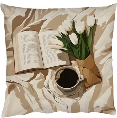 Sierkussens - Kussentjes Woonkamer - 50x50 cm - Boek - Illustratie - Tulpen - Koffie