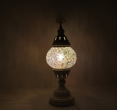 Turkse Lamp - Wit Mozaïek Lamp - Tafellamp - Marokkaanse Lamp - Oosterse Lamp - Recht  Hoog model -  bol diameter Ø  12 cm - Hoogte 42 cm - Authentiek - Handmade - Kleurrijk -