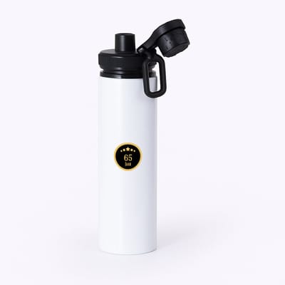 Hacebo® - 65 jaar waterfles met draaidop zwart - iemand die 65 jaar is geworden of 65 jaar lang een relatie hebben of getrouwd zijn - verjaardagscadeau - verjaardag - cadeau - kado - geschenk - gift - relatie - water fles - 850ML