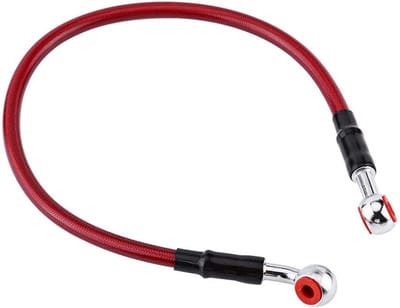 Hoogwaardige Remolie Slang, Gevlochten Remlijn met Banjo Aansluiting, Geschikt voor de meeste Motoren (45cm - Rood) - Duurzaam, Flexibel en Betrouwbaar