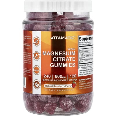 Vitamatic, Magnesiumcitraat Gummies, Natuurlijke Framboos, 240 Gummies (300 mg per Gummy)