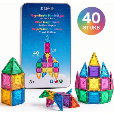Joyage Mini magnetic tiles Travel set - 40 stuks - Magnetische tegels Reisset - Reisspeelgoed Magnetisch bouwspeelgoed - Magnetisch speelgoed voor onderweg Montessori Speelgoed voor in de auto in het vliegtuig Magna Magneten speelgoed jongens meisjes