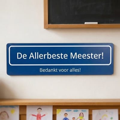 Straatnaambord | Bedankt Meester | De Meesterstraat | Bedankt | Cadeau | Dibond| Blauw | Fotofabriek